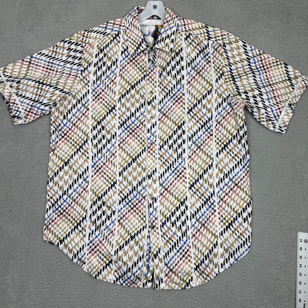 Robert Graham Mens 1XLT Geometric Diamond Stripe Short Sleeve Button Down Shirt